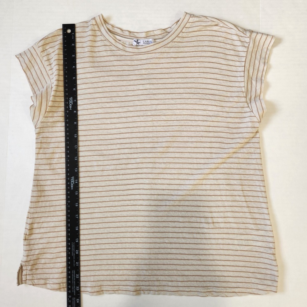 Carve Designs Astrid Hemp Organic Cotton Striped Cap Sleeve Top Cream Tan M - Picture 7 of 8